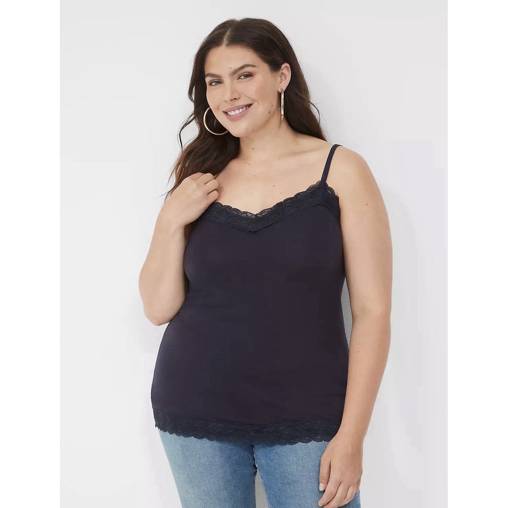 Lane Bryant Lace Trim Black Cami Tank Top 14/16 New Y2K Goth Fairy Grunge Layer